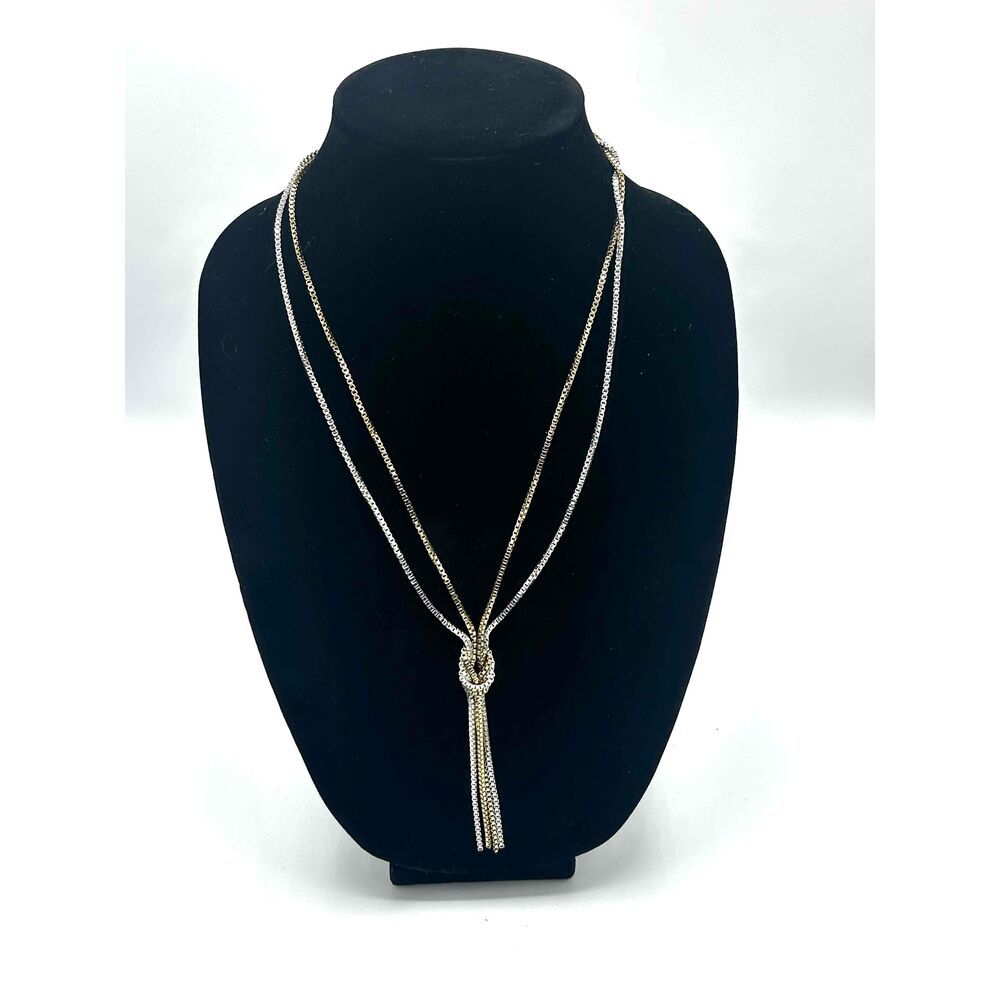 Mixed Metal Tassel Knot Necklace Womens Gold Tone Double Strand